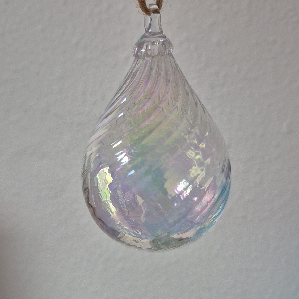Iridescent Blown Glass Raindrop Ornament by Glass Eye Studio
